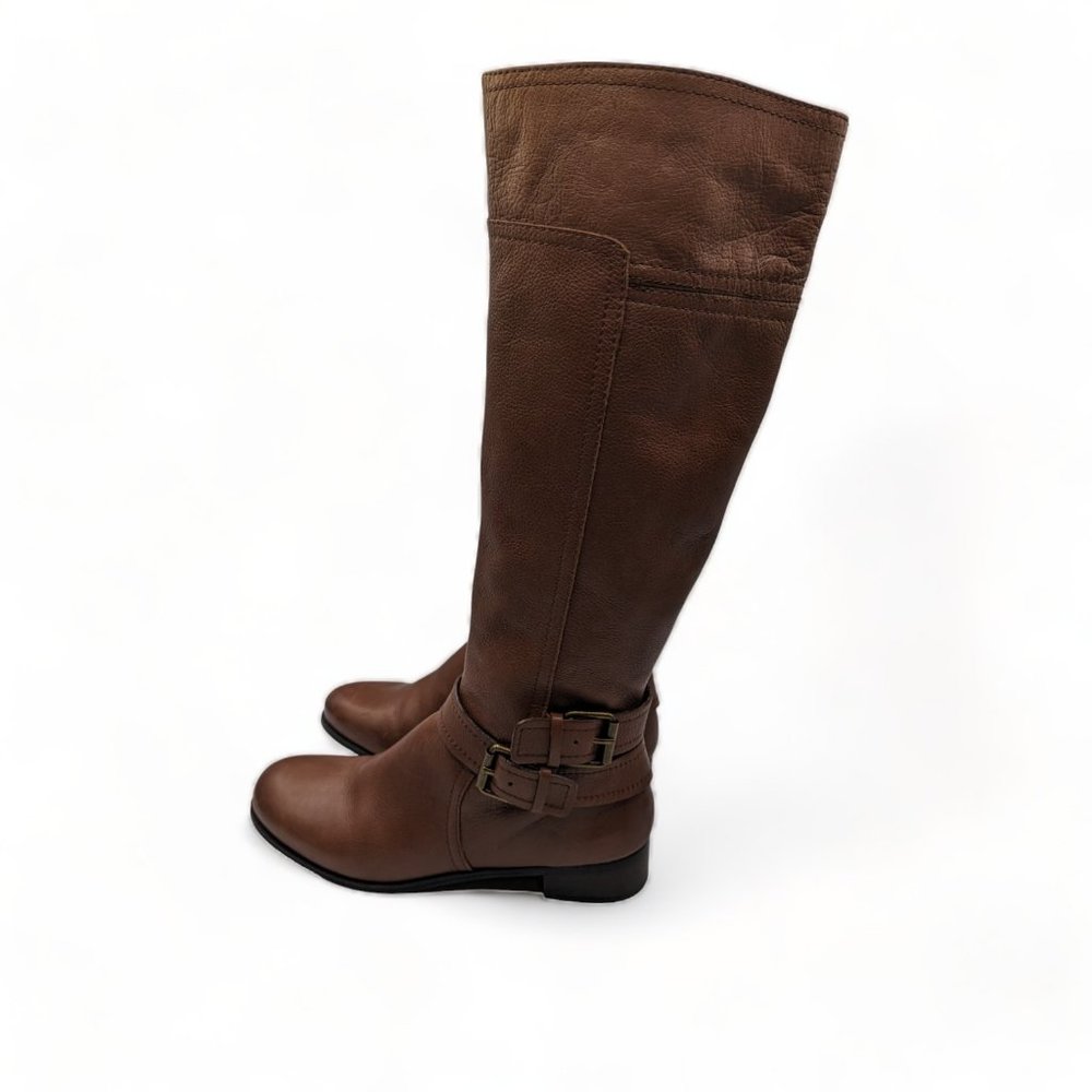 Nine West DK Natural Brown Pebble Leather Tall Full Zip Boots Shoes 6.5 - Picture 8 of 14